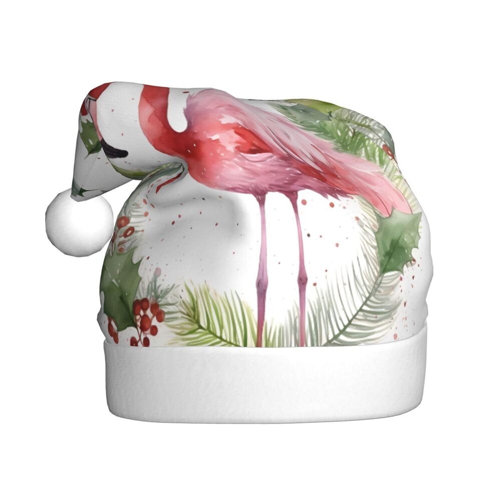 3449 Merry Christmas Flamingo Christmas Hat for Adults, Santa Hats, Holiday